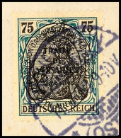 75 Pfg Germania Mit Ovalaufdruck, B-Farbe, Tadellos Gestempelt Auf Briefstück, Gepr. Hey BPP, Mi. 35.-,... - Autres & Non Classés