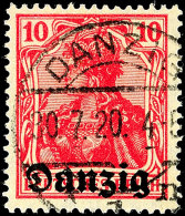 10 Pfg Karminrot Mit Zeitgerechten Stempel "Danzig 30.7.20,tadellos, Gepr. Infla/Oechsner BPP, Mi. 190.-, Katalog:... - Autres & Non Classés