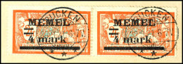 4 Mark Auf 2 Fr Aufdruck Type I Auf Urmarke Mit Weißem Papier, Mit Aufdruckfehler "Querbalken Der Wertziffer... - Memel (Klaïpeda) 1923