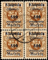 10 M. Auf 5 C. - 500 M. Auf 1 L., Komplett In Zentrisch Gestempelten 4er-Blocks, Geprüft Dr. Petersen BPP, Mi.... - Memel (Klaïpeda) 1923