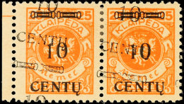 10 C Auf 25 M.  Waag. Paar Mit Doppelaufdruck, Mi. 200.-, Katalog: 169AIDDII *10 C On 25 M. Horizontal Pair... - Memel (Klaïpeda) 1923