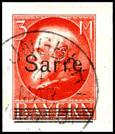 3 Mark Bayern Sarre Tadellos Auf Briefstück, Tiefst Gepr. Burger BPP, Mi. 200,--, Katalog: 29 BS3 Mark... - Autres & Non Classés