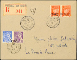 "TAXE PERCUE" Auf 70 C. Petain (waagerechts Paar) Auf R-Brief Von "PIRIACS/ MER 24.3.45" Nach La Baule, Dort Mit 10... - Autres & Non Classés