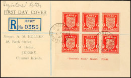 Jersey 1 D Als Imprint-Block Mit Inschrift "EVENING POST," JERSEY. 17/3/41 Auf Eingeschriebenem Orts-FDC Jersey 1... - Autres & Non Classés