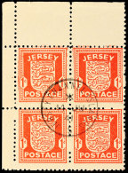 1d Eckrandviererblock Weißes Papier Mit Zentral-Stpl. JERSEY CHANNEL ISLANDS 5 14.6.41, Katalog: 2y O1d... - Autres & Non Classés