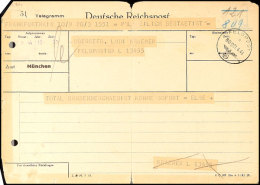 1944, Telegramm Aus Frankfurt Mit Pol. Bestätigung An Eine Feldpostnummer L 13455 Mit Feldpost-Normstempel A... - Autres & Non Classés