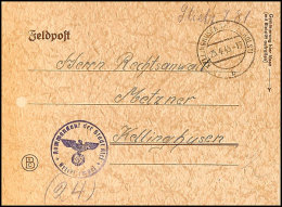 1945, Feldpost-Kartenbrief Aus KELLINGHUSEN 25.4. Mit Briefstempel "Kommandant Der Stadt Kiel", Aktenlochung, Sonst... - Autres & Non Classés