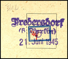 5 Pfg  Kleine Etikettenmarke Mit Signum, Auf Briefstück, Mit Zweizeiler "Fredersdorf / B. Berlin)" Mit... - Fredersdorf-Vogelsdorf