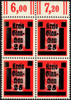 25 A. 12 Pf. Rot, Oberrand-4er-Block Mit Doppeltem Aufdruck, Postfrisch, Sign. Sturm, Mi. 300.-, Katalog: 7DD... - Glauchau