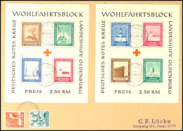 Beide Rotkreuz-Blocks, Ungezähnt, Mit Beifrankatur 8 Pfg Und 16 Pfg Arbeiterserie, Auf Philatelistisch... - Oldenburg (Holstein)