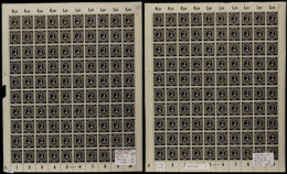 2 Pfg Ziffer (violett)schwarz, Je Ein Kompletter Bogen, Mit Druckerzeichen "B" (gesucht) Und "F" (4,5mm), Je HAN... - Autres & Non Classés
