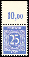 25 Pfg In A-Farbe Vom Plattenoberrand, Dieser Dgz., Tadellos Postfrisch, Bestens Gepr. A. Schlegel BPP, Mi. 60.-,... - Autres & Non Classés