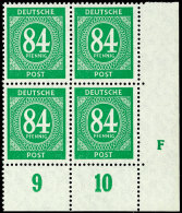 84 Pfg Ziffern, Eckrandviererblock Unten Rechts Mit Druckerzeichen "F", Tadellos Postfrisch, Mi. 250.-, Katalog:... - Other & Unclassified