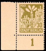 30 Pf. Berliner Bär, "Eichel Am Stamm", Linke Untere Bogenecke (leichter Kalanderbug), Postfrisch, Katalog: 7A... - Autres & Non Classés