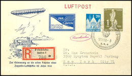 1 DM Stephan Und 20 Pf. Bauten (Nr.84) Auf LP-R-Schmuck-Brief (Zeppelin) Von Friedrichshafen Nach New York/USA,... - Autres & Non Classés