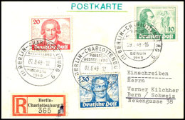 1949, Goethe Kpl. Satz Auf S/w AK "Funkturm" Mit SST "Berlin 7.8.49 Presseausstellung" In Die Schweiz, Mi. 180,-... - Autres & Non Classés