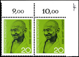 20 Pfg "Gandhi Jahr 1969", Abart "rechts Ungezähnt", Waagerechtes Paar Vom Eckrand Oben Rechts Mit Links... - Autres & Non Classés