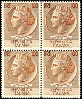 100 Und 200 L. Italien, Postfrische 4er-Blocks, Mi. 800,-, Katalog: 920/21 **100 And 200 L. Italy, Mint Never... - Non Classés