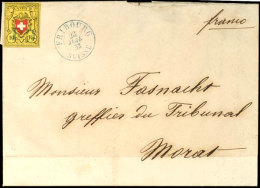 1850, 10 Rp. Rayon II, Sauber Entwertet Mit Blauem "PD" Und Mit Nebengesetztem, Blauen, Klaren K2 "FRIBOURG -... - Autres & Non Classés