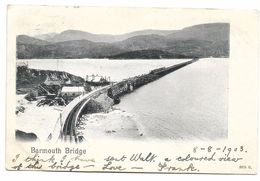 Early Postcard, Wales, Barmouth Bridge, Railway Line, Train, Houses, 1903. - Cardiganshire