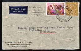 MARITIME (Australie) Timbres N° 55 + PA5 Obl Ship Mail Room Melbourne En 1938 Pour La Suisse - Covers & Documents