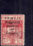 VEGLIA 1920 REGGENZA ITALIANA DEL CARNARO CENT. 10 C USATO USED OBLITERE' - Arbe & Veglia