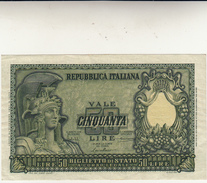 Banconota Lire 50 Italia Elmata, Repubblica Italiana  Dec. 31 - 12 - 1951 Qualche Piccolissima Piega Ai Bordi - 50 Lire