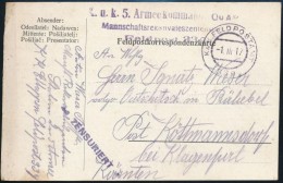 1917 Tábori Posta LevelezÅ‘lap / Field Postcard 'K.u.k. 5. Armeekommando Mannschaftsrekonvaleszentenstation'... - Sonstige & Ohne Zuordnung