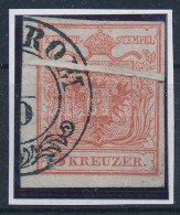 O 1850 3kr  HP Széles Papírránccal ,,(KOMÁ)ROM' Signed: Ferchenbauer - Sonstige & Ohne Zuordnung