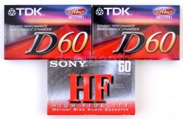 2 Db TDK D60 Kazetta Bontatlan Csomagolásban + Sony 60 Perces HF Kazetta, Bontatlan Csomagolásban - Sonstige & Ohne Zuordnung