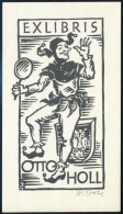 Rudolf Grebe (1903-2002): Ex Libris Otto Holl,cirkus, Udvari Bolond. Fametszet, Jelzett 85x50 Mm / Circus, Wood... - Other & Unclassified