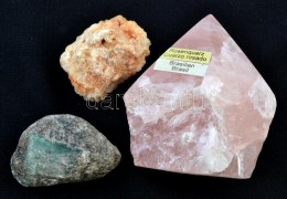 3 Db érdekes ásvány, Közte Rózsakvarc, 4x3 és 7x6 Cm Közti... - Sonstige & Ohne Zuordnung