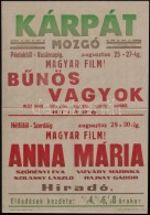 1941 Kárpát Mozgó MÅ±soros Plakát, BÅ±nös Vagyok, Anna Mária, Hajtott,... - Sonstige & Ohne Zuordnung