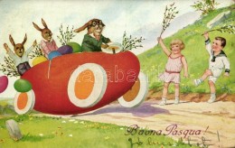 T2/T3 Buona Pasqua / Easter Greeting Card, Rabbit Automobile, Humour - Unclassified