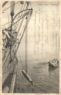 T2/T3 Hissen Eines Torpedos / Hoisting A Torpedo, Mariners In Rowboat, K.u.K. Kriegsmarine. Litho Austrian Naval... - Ohne Zuordnung