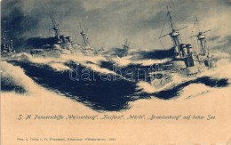 ** T2/T3 1908 SM Panzerchiffe Weissenburg, Kurfürst, Wörth, Brandenburg Auf Hoher See; Verlag Kloppmann... - Ohne Zuordnung
