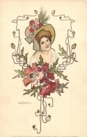 * T2/T3 Lady. Schwere Wahl Serie 28. Kunstverlag Rafael Neuber, Wien. Floral Art Nouveau Litho S: E. Döcker... - Non Classificati