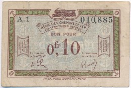Franciaország 1923. 0,10Fr 'Megszállt Területek Vasúti Igazgatása' T:III-
France... - Ohne Zuordnung