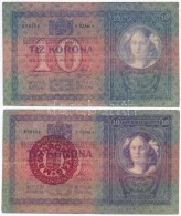 1904. 10K + 1904. 10K Piros 'MAGYARORSZÁG' Felülbélyegzéssel T:III Szakadás - Unclassified
