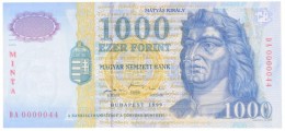 1999. 1000Ft 'MINTA' 'DA 0000044'-es Alacsony Sorszámmal T:I 
/ Hungary 1999. 1000 Forint 'MINTA(SPECIMEN)',... - Ohne Zuordnung