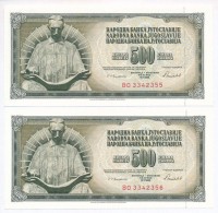 Jugoszlávia 1986. 500D (2x) SorszámkövetÅ‘k T:I
Yugoslavia 1986. 500 Dinara (2x) Sequential... - Unclassified