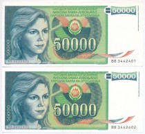 Jugoszlávia 1988. 50.000D (2x) SorszámkövetÅ‘k T:I,I-
Yugoslavia 1988. 50.000 Dinara (2x)... - Ohne Zuordnung