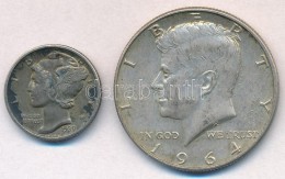 Amerikai Egyesült Államok 1939D 1d Ag 'Mercury' + 1964D 1/2$ Ag 'Kennedy' T:2 Patina
USA 1939D 1 Dime... - Unclassified