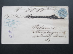 AD Preussen 1863/ 66 GA U 27 A Blauer Stempel R3 Berlin Post - Exp. Nach Rosenow Bei Stavenhagen - Enteros Postales