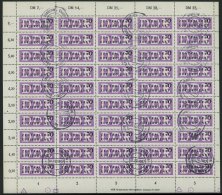 DIENSTMARKEN B D 9 O, 1956, 70 Pf. ZKD Im Vollständigen Bogen (50) Mit Druckvermerk Und Abart 9I, Stempel Ungü - Other & Unclassified