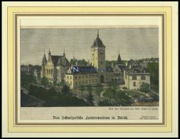 ZÜRICH: Das Landesmuseum, Kolorierter Holzstich Von 1898 - Lithographien