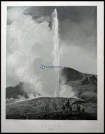 GEYSIR (Geysir), Ansicht Mit Eruptionssäule Und Zuschauern, Lithographie Mit Tonplatte Von E. Vesterberg Nach Emanu - Lithographies