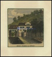 TÜBINGEN: Uhland`s Wohnhaus, Kolorierter Holzstich Um 1880 - Litografía