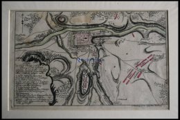 PIRNA Und SONNENSTEIN, Plan Mit Umgebung Vom 5.9.1758, Altkolorierter Kupferstich Von Ben Jochai Bei Raspische Buchhandl - Litografía