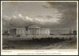 MÜNCHEN: Glyptothek Und Pinakothek, Stahlstich Von Lange/Müller, 1840 - Litografía